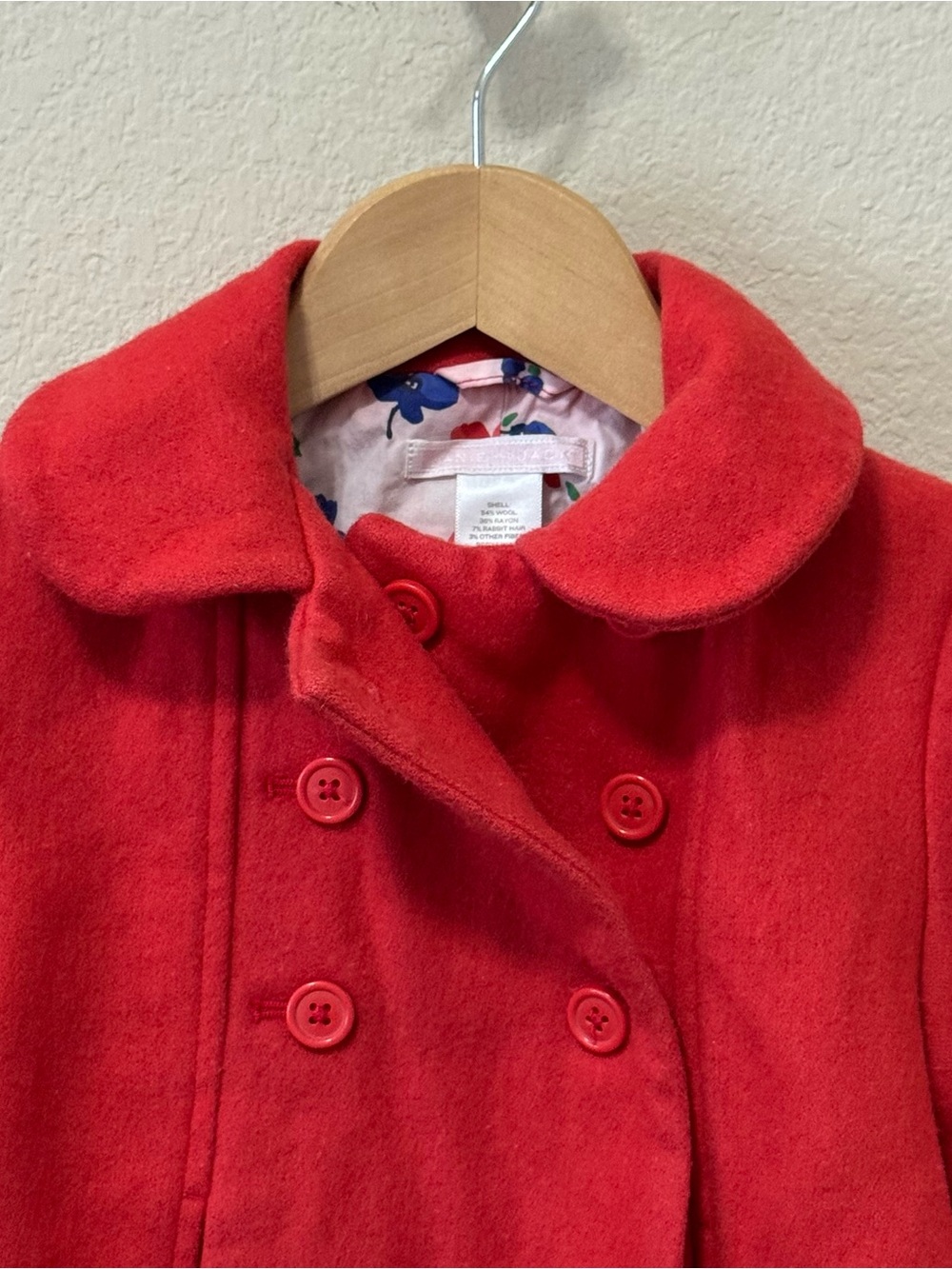 JANIE & JACK | Baby Girl Red Double-Breasted Wool Blend Peacoat 12-24 mths - Picture 8 of 16